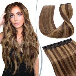 Elailite Real Hair Clip-In Extensions 1 Weft #4P27 Medium Brown Mix Dark Blonde 55 cm Straight Clip-In Hair Extensions Real Hair 55 g
