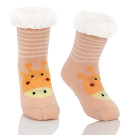 Durio Children's Socks for Girls and Boys Winter Socks Soft Fluffy Warm Thick Cuddly Socks Thermal Socks House Socks Floor Socks for Children, Pink Giraffe