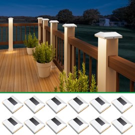 Solar Post Cap Lights Outdoor 12pack - Waterproof Solar Fence Post Lights Fit 4x4 Wooden/Vinyl Posts, White Solar Deck Post Lights Emit Warm White For Outside, Deck Fence/Backyard/Stair Railing/Porch