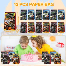 JWTRSVTY Monster Truck Children's Birthday Party Bags, Monster Truck Party Gifts, with Bracelets, Gift Bags, Key Ring Stickers, for Boys and Girls, Birthday Theme Party Gifts, Pack of 86