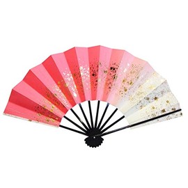 Hanakage Mai Fan, Love 1214-18, Milky Way 9.0 inches (5 minutes), Black Painted Bone for Dancing, Pink