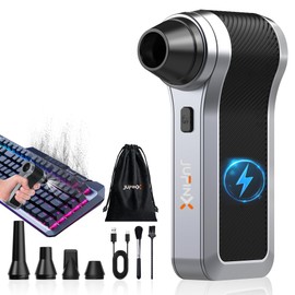 JUFINX Electric Air Duster-130000RPM Compressed Air Duster with Brushless Motor,3-Gear Speeds - Snow Blower, 4pcs Nozzles - Air Duster for Keyboard,Car,PC,Home,Outdoor,Snow and Leaves Cleaning