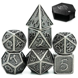 World of Dice Metal Dice Set Dragon Dice - Iron - Pen & Paper Dice Set Made of Metal, 7-Piece Polyhedral Set, for Dungeons and Dragons, DSA, Cthulhu, etc.