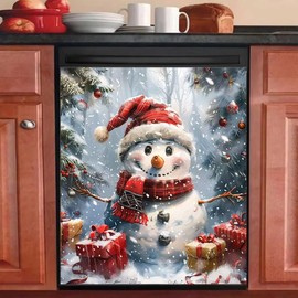 Christmas Snowman Dishwasher Cover Door Panel Decal Kitchen Dishwasher Magnet Decorative Cover Magnetic Dishwasher Cover Vinyl Panel Sticker Dishwasher Magnetic Sticker 23" x 26" Magnetic