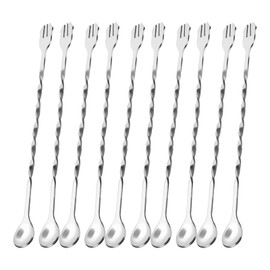 10 Pcs 10 Inch Long Bar Spoon Cocktail Spoon Stirring Mixing Long Spoon Stainless Steel Spiral Pattern Cocktail Stirrers Spoons, 10 Inch,silver