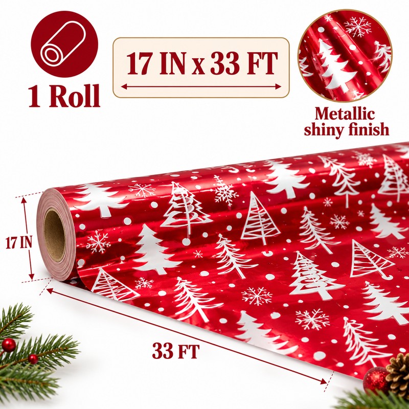 Red Christmas Wrapping Paper Roll for Holiday Gifts – Shiny