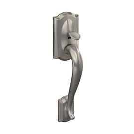 Schlage FE285 CAM 619 GEO Camelot Front Entry Handleset with Georgian Knob, Lower Half Grip, Satin Nickel