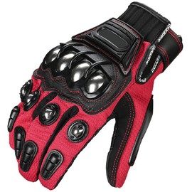 JIEKAI Outdoor Glove Steel Knuckle Motorcycle Motorbike Powersports Racing Textile Safety Gloves (L, Red)