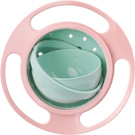 360 - Spill Resistant Gyro Bowl with Lid - Rotary Balance Magic Bowl - 360 Rotate Spill-proof Bowl (Pink 360 - Spill Resistant Gyro Bowl with Lid)