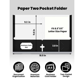 SUNEE Folders with Pockets 3 Hole Punched(50 Pack, Black), 2 Pocket Folders Fit Letter Size Paper, Paper File Folder for School Office Home Bussiness