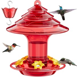 Birdream Hummingbird Feeder for Outdoors Hanging, 20 OZ Humming Birds Feeders with 5 Bee Guard Feeding Ports & Built-in Ant Moat and Brush, Bird Feeder for Outside, Gifts for Women - Solid Red