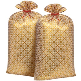 2 Pcs 70 Inches Jumbo Gift Bag Large Golden Plastic Gift Bag Extra Large Wedding Bag Oversized Gift Bags with Ropes for Bachelorette Parties Bridal Showers Baby Shower (Texture)