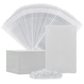 Earring Cards, Set Earring Making Supplies with 100 Pcs Earring Holder Cards 200 Pcs Earring Backs and 100 Jewelry Packaging for Earrings Necklace Jewelry Display, Jewelry Bags 3.5x2.4 Inches (White)