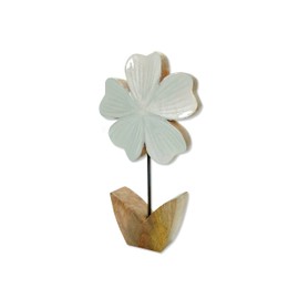Wooden Figurine Flower Glazed White 12 x 21 cm Decorative Table Decoration Wooden Flower Sculpture
