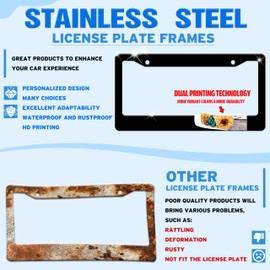 Black and White Flame License Plate Frame Fire License Plate Holder for Front or Rear Car Tags Stainless Steel Funny Car Decoration with Screws 6.3 X 12.2 in