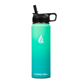 HYDRO CELL Stainless Steel Insulated Water Bottle with Straw - For Cold & Hot Drinks - Metal Vacuum Flask with Screw Cap and Modern Leakproof Sport Thermos for Adults (Mint/Green 24oz)