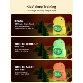MASHI Kids Alarm Clock, Toddler Sleep Training Clock with Sun & Moon, Sleep Sound Machine, Night Lights, Ok to Wake Dinosaur Clock, Gift Ideas for Kids Child