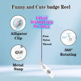 Abamilaka Funny Easily Distracted by Dogs Nurse Badge Reel Retractable Clip RN CNA Nursing Badge Reels Holder for Nurses Medical Glitter Blue Acrylic Badge Clips Doctor Hospital Worker Accessories