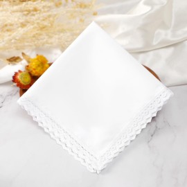 HOULIFE Pure White Soft Cotton Handkerchiefs for Women Handkerchief with Lace Edge Ladies Handkerchief for Wedding Party, Colour: 1-3 pieces, M