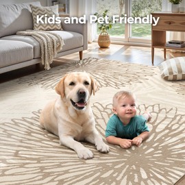 WITSHOCK Living Room Area Rugs 5x7: Washable Rug for Bedroom Dining Room Neutral Modern Soft Thin Large Carpet Non-Slip Stain Resistant Low Pile Decor，Brown