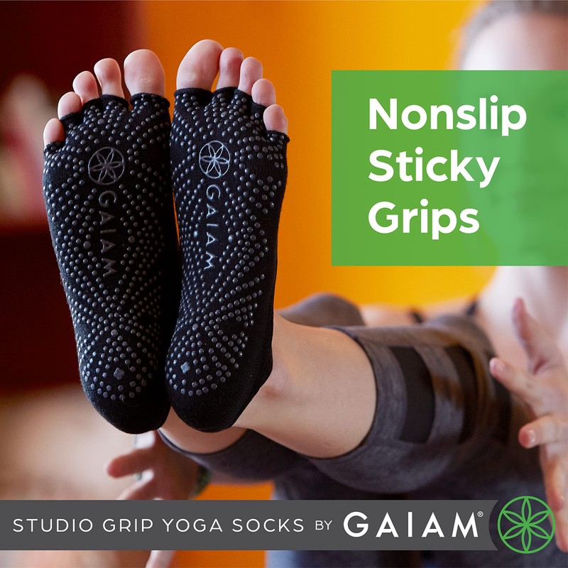 gaiam womens Studio Yoga Socks, Black/Grey, Small-Medium US