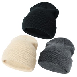 YMYDYFC Baby Beanie Toddler Beanie Infant Knit Hat Baby Winter Hats for Boy Girl Babies Winter Clothes Warm Knit Cap 0-6Years Black/Apricot Beige/Deep Grey_3Pack Medium（2-6Years）