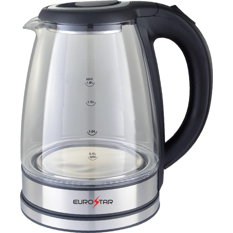 EUROSTAR EKG1808BK 1.8L Glass Electric Kettle,Black