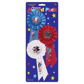Beistle RAP04 3-Pack 1st, 2nd, 3rd, Place Award Rosettes Party Decor, 3-1/4-Inch by 6-1/2-Inch