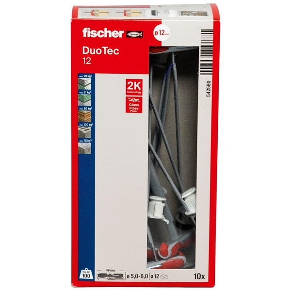 fischer Duotec 12 – Toggle Dowel for Attaching Wardrobes, Wall Cupboards and Much More. in plasterboard and Plaster fibreboard-Pack of 10-Item no. 542590