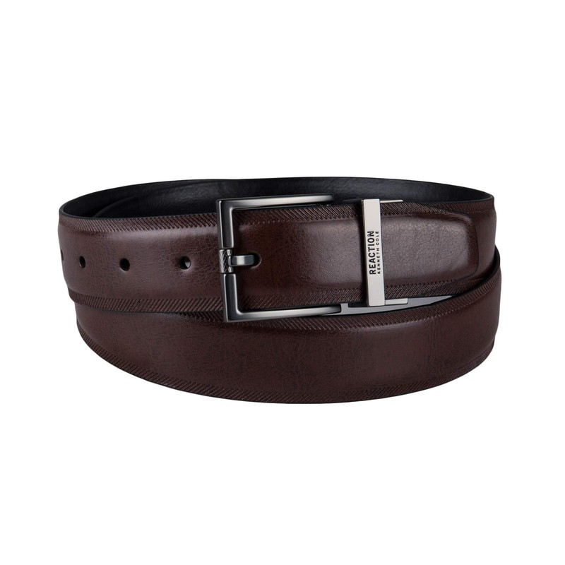 Kenneth Cole REACTION Men's Two-in-one Reversible Belt, Brown/Black Herringbone, Small