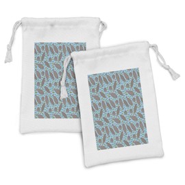 Ambesonne Manatee Fabric Pouch Set of 2, Ocean Floor Themed Cartoon with Nautical Animals Composition, Small Drawstring Bag for Toiletries Masks and Favors, 9" x 6", Multicolor