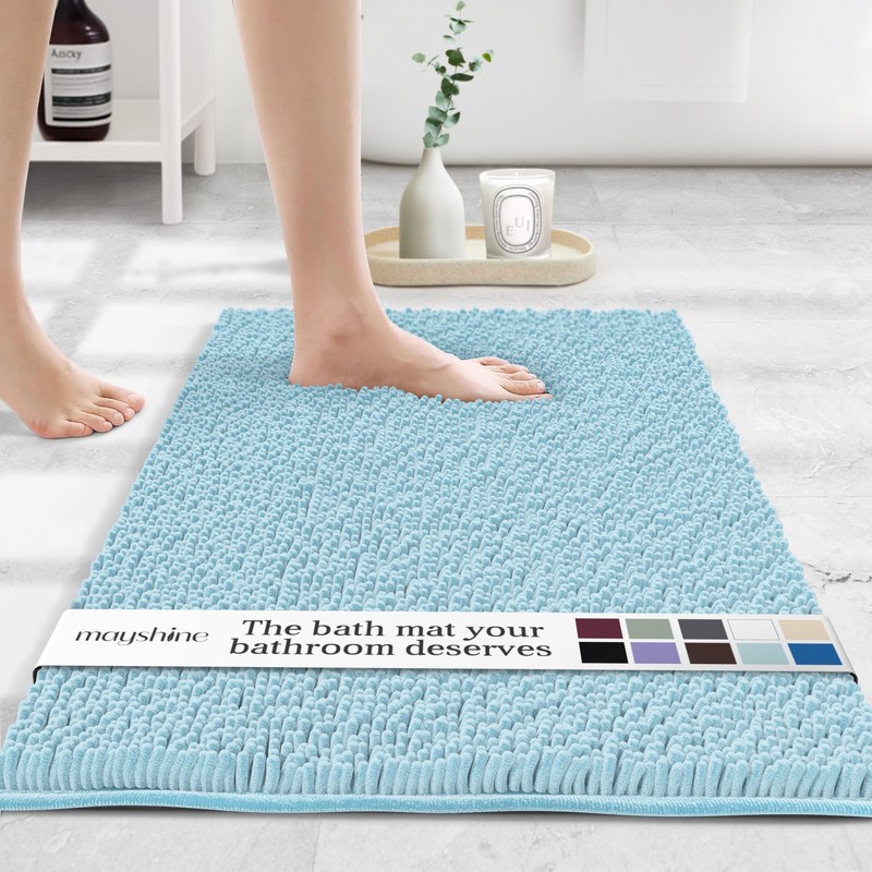 MAYSHINE Small Plush Shaggy Chenille Bath Mat, 24"x17" Extra Soft,