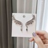 Yheakne Boho Crystal Angel Wing Earrings Silver Rhinestone Wing Earrings