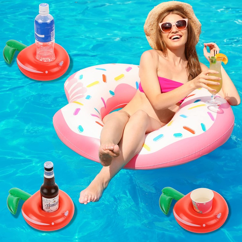 6 Pack Inflatable Cherry Drink Holder, LIYDE Drink Floaties Floating