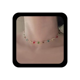 Inilbran Boho Colourful Crystal Choker Rainbow Crystal Gemstone Necklace Sparkling Rhinestone Necklace Chain For Women