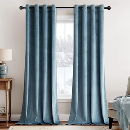 MIULEE Velvet Curtains Dark Slate Elegant Grommet Curtains Thermal Insulated Soundproof Room Darkening Blue Curtains/Drapes for Classical Living Room/Bedroom 52 x 84 Inch Set of 2