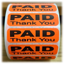 Paid Thank You Label Sticker, Self-Adhesive Retail Merchandise Labels - 2" Width by 0.5" Height 1 Roll 1000 Label Pack - Made in USA (Orange, 1 Roll)