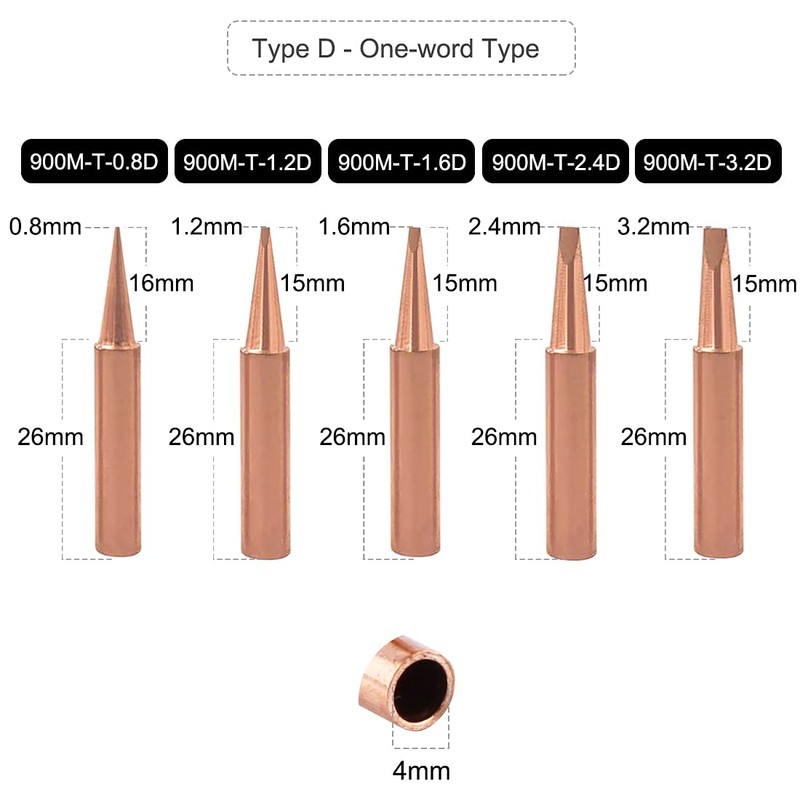 Saipor 15 Pcs Pure Copper Soldering Iron Tip Kit 900M-T