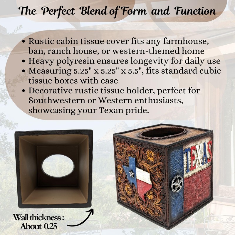 BestGiftEver Tooled Leather with Texas Symbols Lone Star Tissue Box
