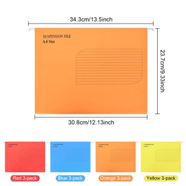 12 Hanging Files A4, Hanging Files Hanging File Folder Kraft Cardboard Colourful Hanging Files Storage for School Office Stationery Filing Cabinets (4 Colours)