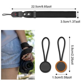 Camera Hand Strap with Quick Release Adjustable Camera Strap Made of Sponges, DSLR Hand Strap with 2 Pieces Quick Release Adapters (Black, Orange), black