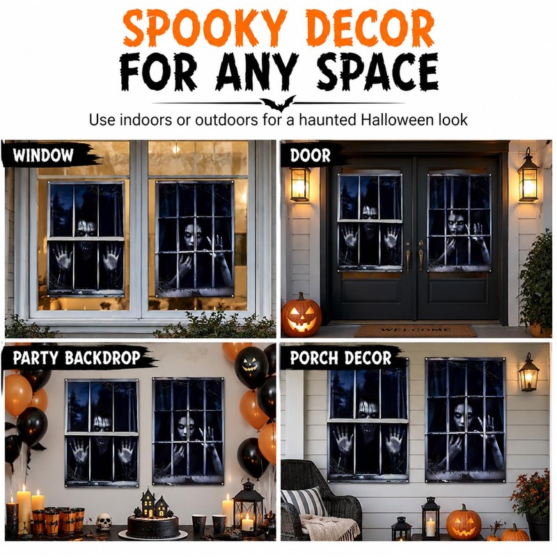 2Pcs Halloween Ghost Window Curtain Cover, Scary Halloween Decorations
