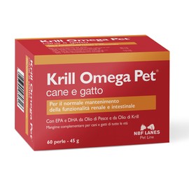 NBF Lanes | Krill Omega Pet Hund und Katze, 60 Appetible Perlen, für normale Erhaltung der Nieren- und Darmfunktion