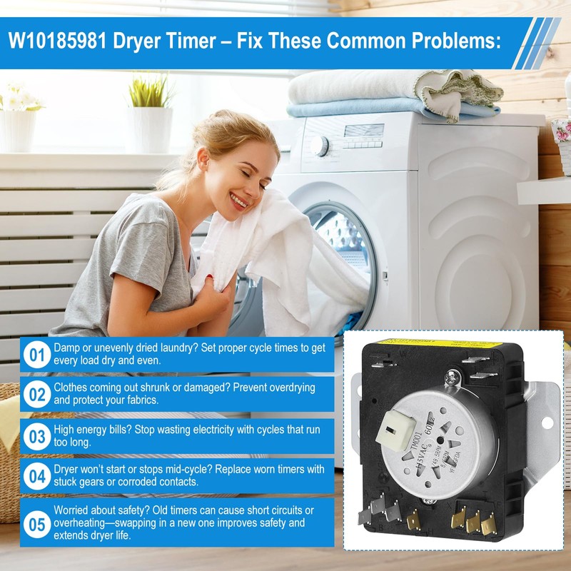 W10185981 Dryer Timer, WPW10185981 Dryer Timer Compatible with Whirlpool, Maytag,