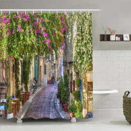 Simpomsy Garden Shower Curtain 3D Garden View Flowers Trees Outdoor Nature Scenery Waterproof Cloth Fabric Bathroom Decor Set with Hooks 180x180cm