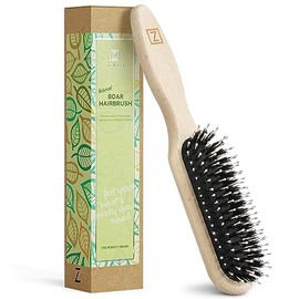 Cepillo de cerdas de jabalí natural para mujeres, hombres y niños; cepillo desenredante seco y húmedo mejora suavemente el brillo, suaviza el encrespa