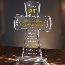 Ghtixsu 80th Birthday Religious Gifts for Women Men - Glass Stand Cross 80 and Fabulous Birthday Blessing - 80th Birthday Presents Ideas for Friends, Grandma, Mom Turning 80 Years Old