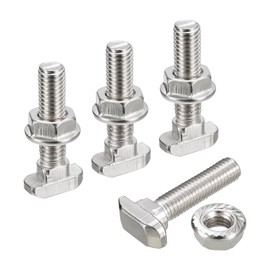 sourcing map M8x35mm T Slot Drop-in Bolt and M8 Hexagon Flange Nut Set, 20 Sets Hammer Head T-Bolt T Shape Stud Sliding Screw for 40 Series Aluminum Profile