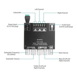 Digital Stereo Amplifier Board, ZK‑MT21 Bluetooth 2.1 Channel DC 12‑24V, HiFi DIY Audio Power Amp Module, for 15‑100W 4‑8Ω Speakers