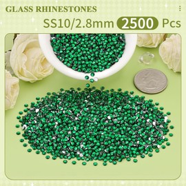 2500PCS SS10/2.8mm Crystal Rhinestones (Emerald Green), Bedazzling Flatback Glass Rhinestones for Crafting DIY Nail Art Makeup Decoration, Gems Diomand Charms for Tumbler Shoes Clothing Mug